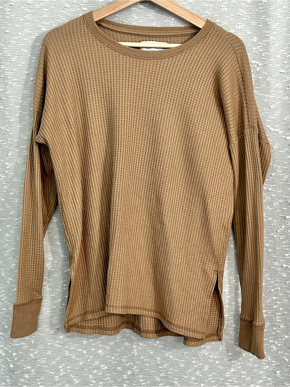 A&F Waffle Knit Long Sleeve Top in Camel
